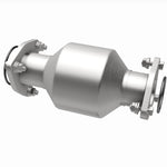 MagnaFlow 6571476 carb direct-fit catalytic converter, opposite rear three-quarter view of the turntable spin