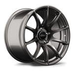 Two gunmetal finished alloy wheels with ten-spoke design and center cap displaying 5-bolt pattern - APEX Wheels wheel for 18x11 ET7 5x120 - Anthracite