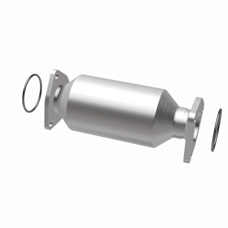 MagnaFlow 5571683 carb direct-fit catalytic converter, opposite rear three-quarter view of the turntable spin
