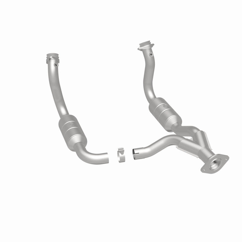 MagnaFlow 5451760 carb direct-fit catalytic converter, rear three-quarter view of the turntable spin