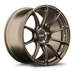 Two bronze finished alloy wheels with split five-spoke design and center caps positioned on clean white background - APEX Wheels wheel for 18x11 ET40 5x112 - Satin Bronze