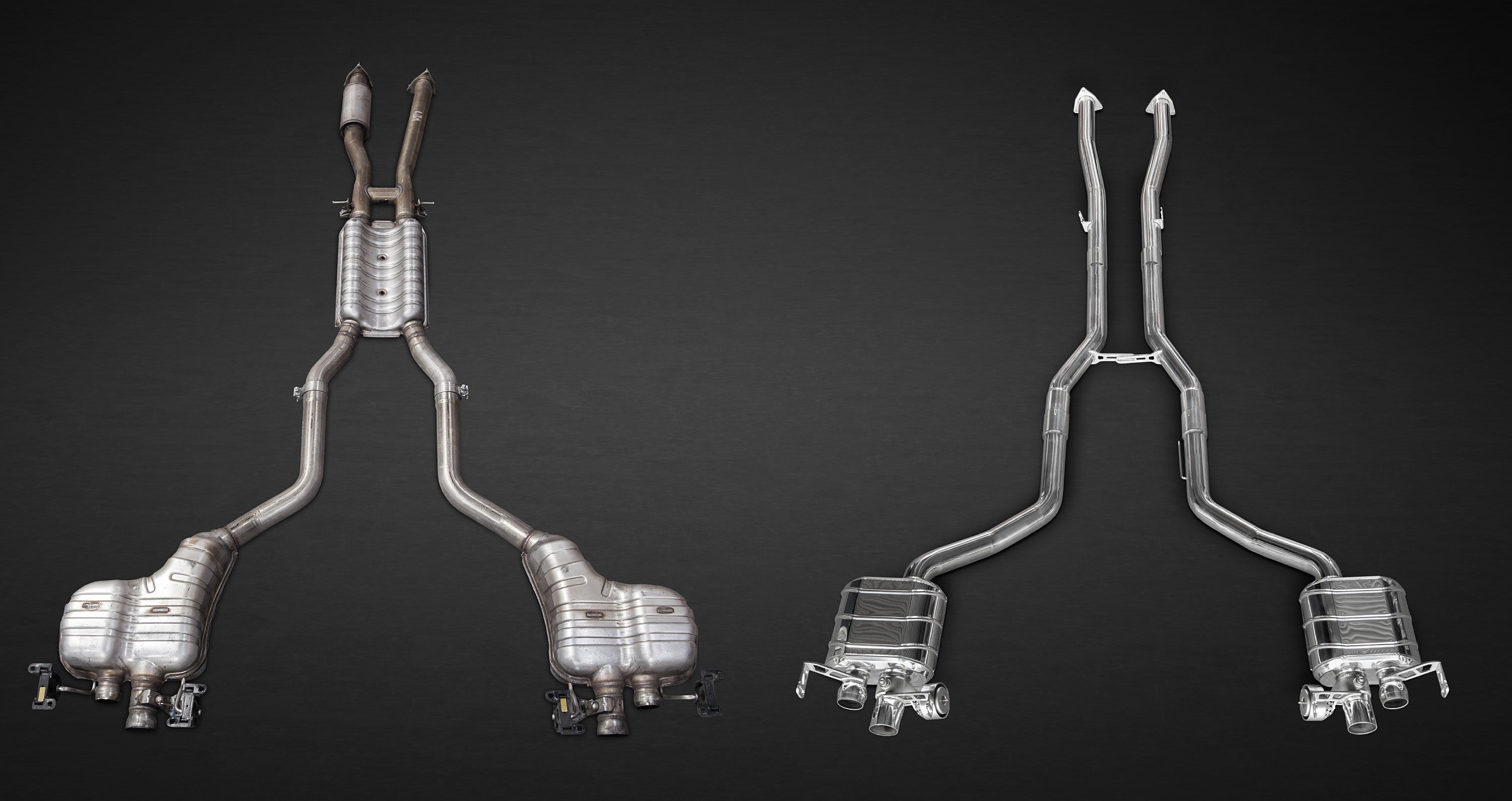 Capristo Bentley Continental GT V8 exhaust with mid-pipes, both layouts