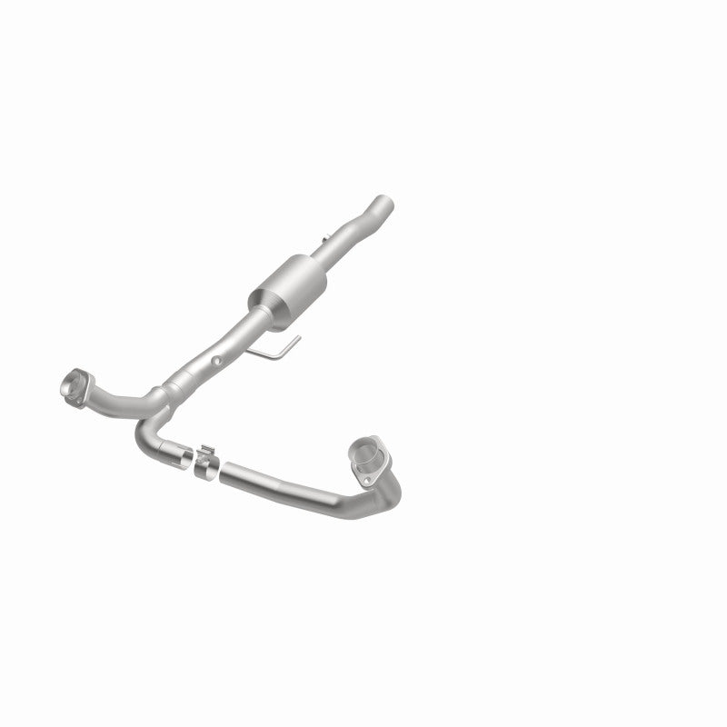 MagnaFlow 4451280 carb direct-fit catalytic converter, opposite front three-quarter view of the turntable spin
