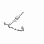 MagnaFlow 4451280 carb direct-fit catalytic converter, opposite front three-quarter view of the turntable spin