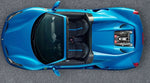 Blue Ferrari 488 Pista Spider top view with Capristo carbon fiber glass bonnet