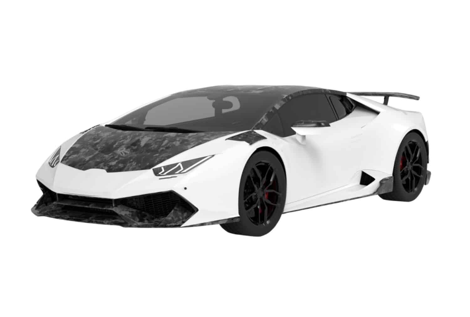 Render of a white Huracan with forged carbon side intakes and hood