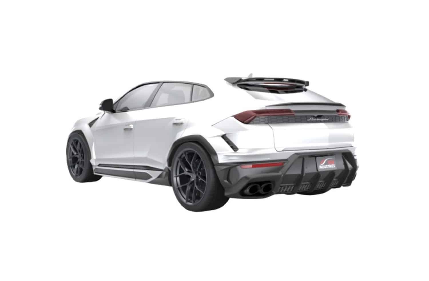 Render of a white Lamborghini Urus SE rear three-quarter