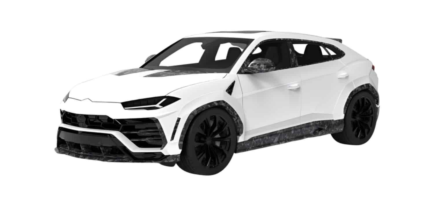 Render of a white Urus with carbon hood vent inserts