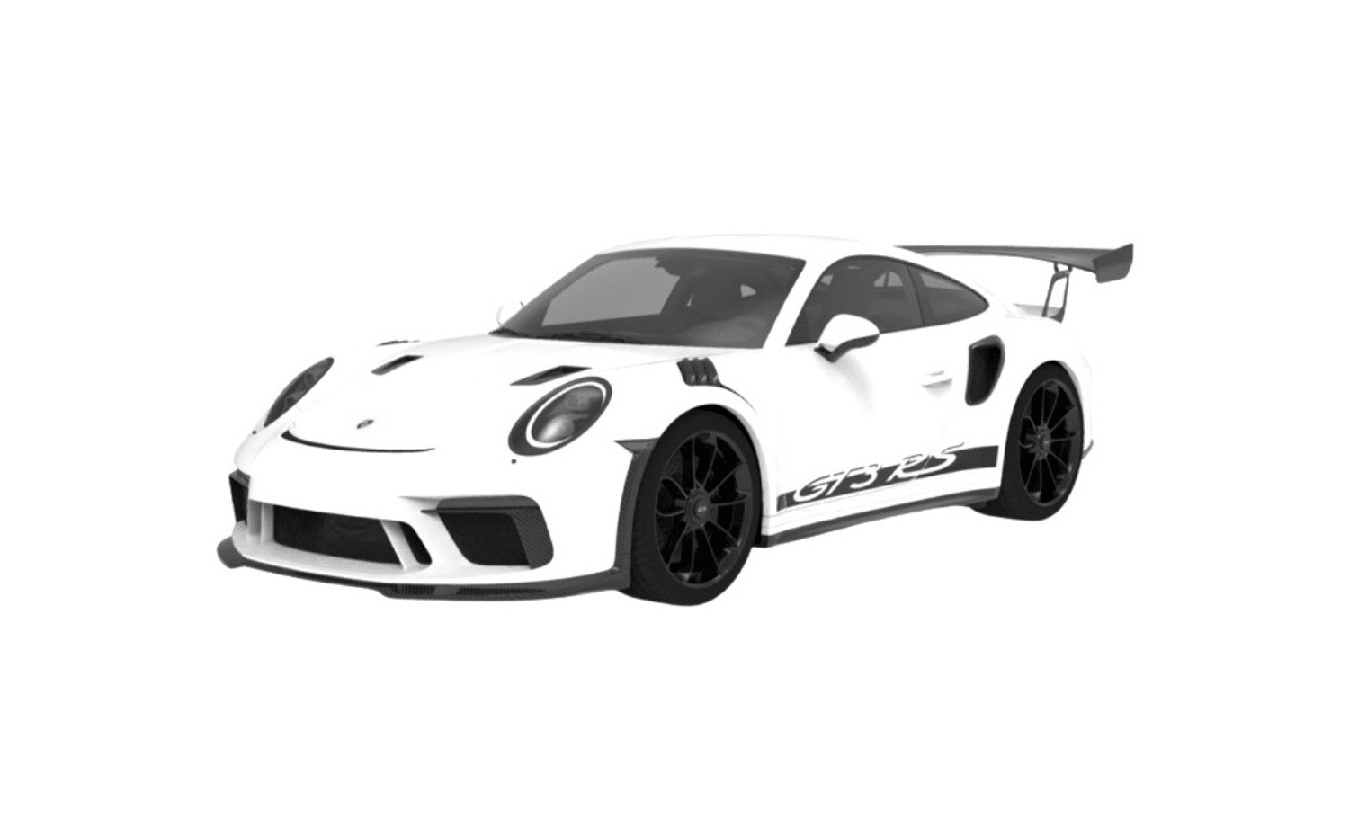Render of a white Porsche 911 GT3 RS with carbon side skirts