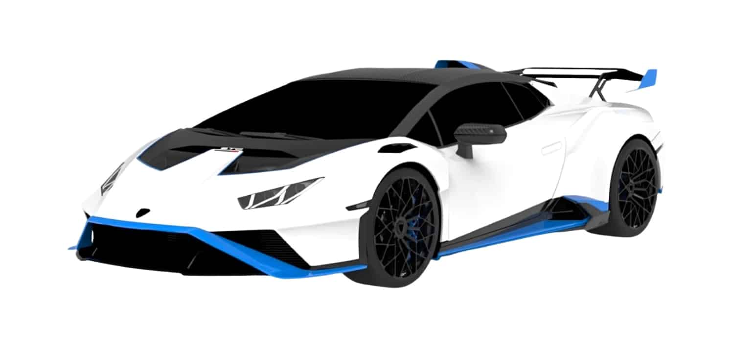 Render of a white Huracan STO with carbon side intake vents