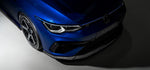 Close-up of the Urban carbon front apron on a blue VW Golf R Mk8