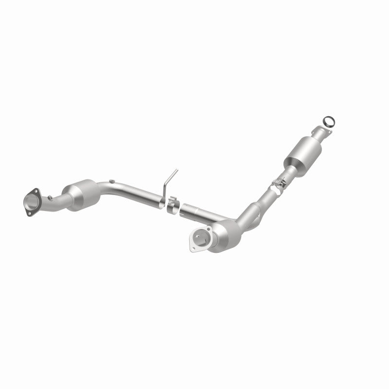 MagnaFlow 5481108 carb direct-fit catalytic converter, opposite front three-quarter view of the turntable spin