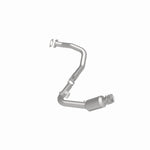 MagnaFlow 5451719 carb direct-fit catalytic converter, opposite rear three-quarter view of the turntable spin