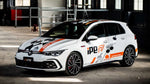 White Volkswagen Golf GTI Mk8 with IPE exhaust, front three-quarter view