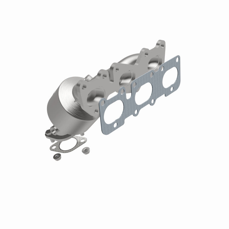 MagnaFlow 5582202 carb manifold converter, front three-quarter view of the turntable spin