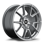 Silver machined alloy wheel with ten-spoke Y-design pattern on white background - APEX Wheels wheel for 17x9 ET42 5x112 - Hyper Black
