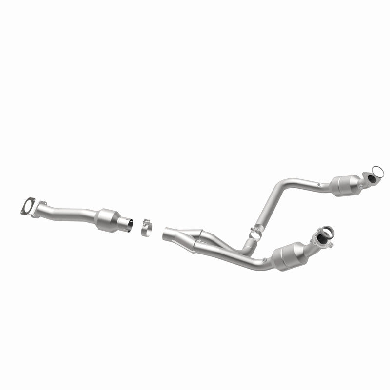 MagnaFlow 5481134 carb direct-fit catalytic converter, opposite rear three-quarter view of the turntable spin