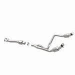 MagnaFlow 5481134 carb direct-fit catalytic converter, opposite rear three-quarter view of the turntable spin