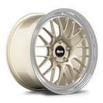 Gold anodized aluminum wheel with polished silver outer lip and multi-spoke design, center cap with black logo - APEX Wheels wheel for 20x11 ET50 5x130 - Gloss Motorsport Gold - Machined Lip