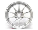 A front view of Volk Racing CE28N 10-Spoke Wheel 17x8 5x114.3 33mm Formula Silver with white background