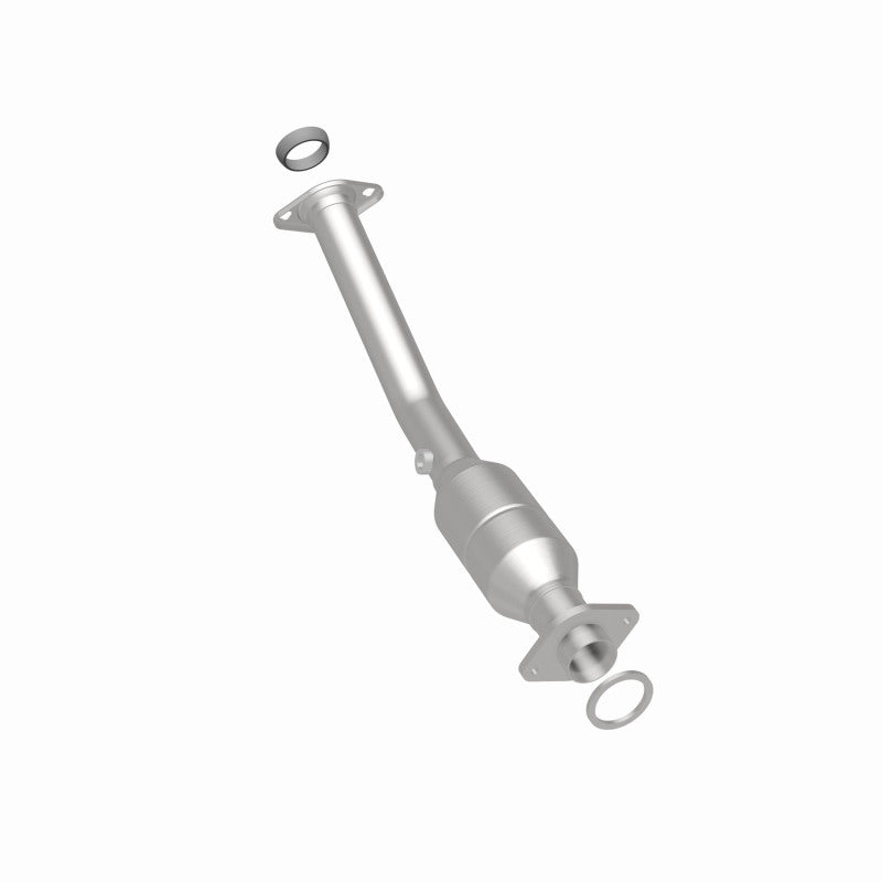 MagnaFlow 557457 carb direct-fit catalytic converter, rear three-quarter view of the turntable spin