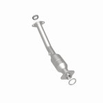 MagnaFlow 557457 carb direct-fit catalytic converter, rear three-quarter view of the turntable spin