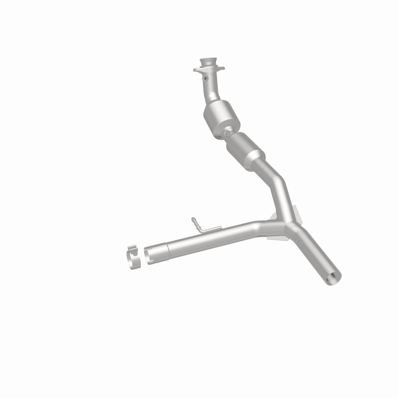 MagnaFlow 5481706 carb direct-fit catalytic converter, rear three-quarter view of the turntable spin