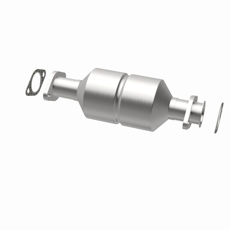 MagnaFlow 3391242 carb direct-fit catalytic converter, opposite rear three-quarter view of the turntable spin