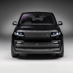 Front of a black Range Rover L460 with the Urban Widetrack carbon bumper, splitter and DRLs