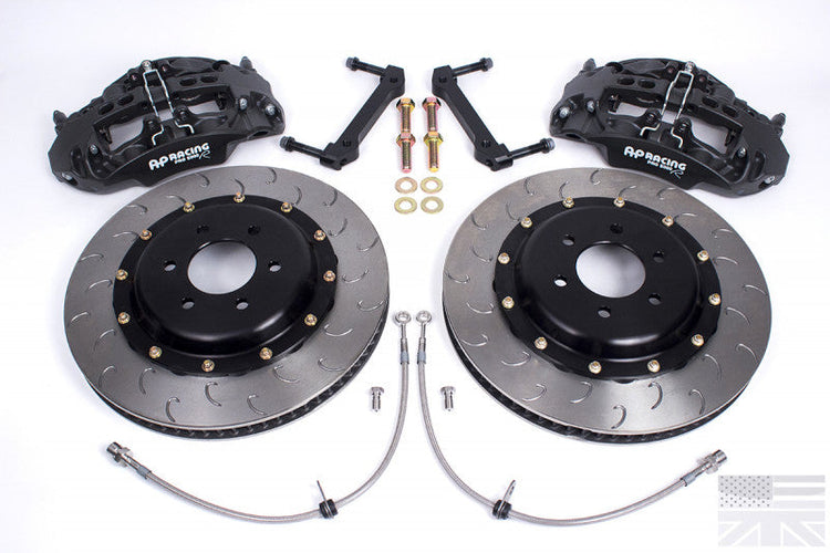 A top view of AP Racing by Essex Radi-CAL Competition Brake Kit (Front CP9668/390mm)- C7 Corvette (all trims) with a white background