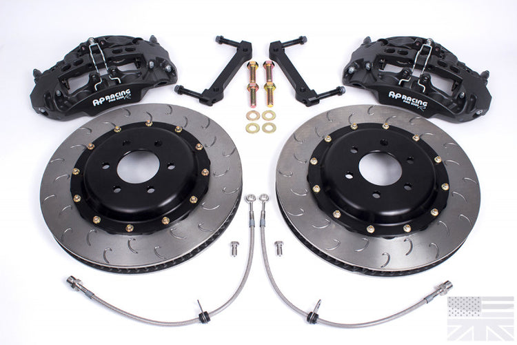 A top view of AP Racing by Essex Radi-CAL Competition Brake Kit (Front CP9668/372mm)- Cadillac CTS-V 2009-2015 (V2) with a white background