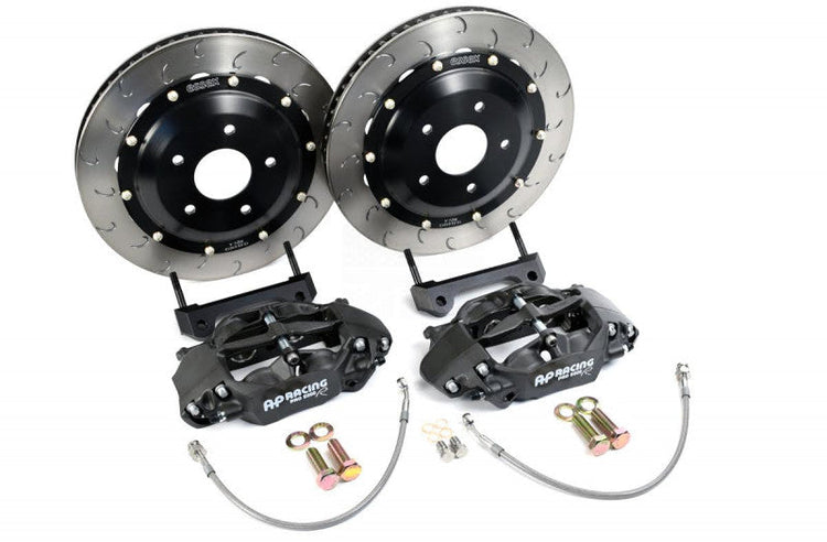 A front view of AP Racing by Essex Radi-CAL Competition Brake Kit (Rear CP9450/380mm)- R35 Nissan GT-R with a white background