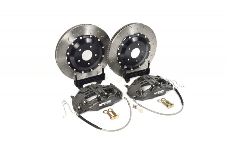 A top view of AP Racing by Essex Radi-CAL Competition Brake Kit (Front 9668/372mm)- Corvette C8 with a white background