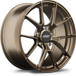 Bronze finished alloy wheel with Y-spoke design and five bolt holes displayed at angle on clean background - APEX Wheels wheel for 19x9.5 ET31 5x110 - Satin Bronze