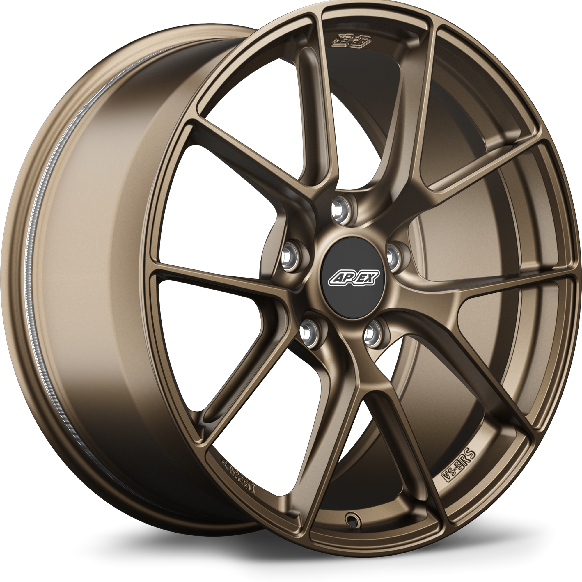 Bronze finished alloy wheel with ten-spoke design and center cap, displayed at three-quarter angle on white background - APEX Wheels wheel for 19x9 ET50 5x130 - Satin Bronze