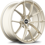 Cast aluminum wheel with champagne gold finish featuring ten-spoke design and black center cap on white background - APEX Wheels wheel for 20x9 ET25 5x112 - Motorsport Gold