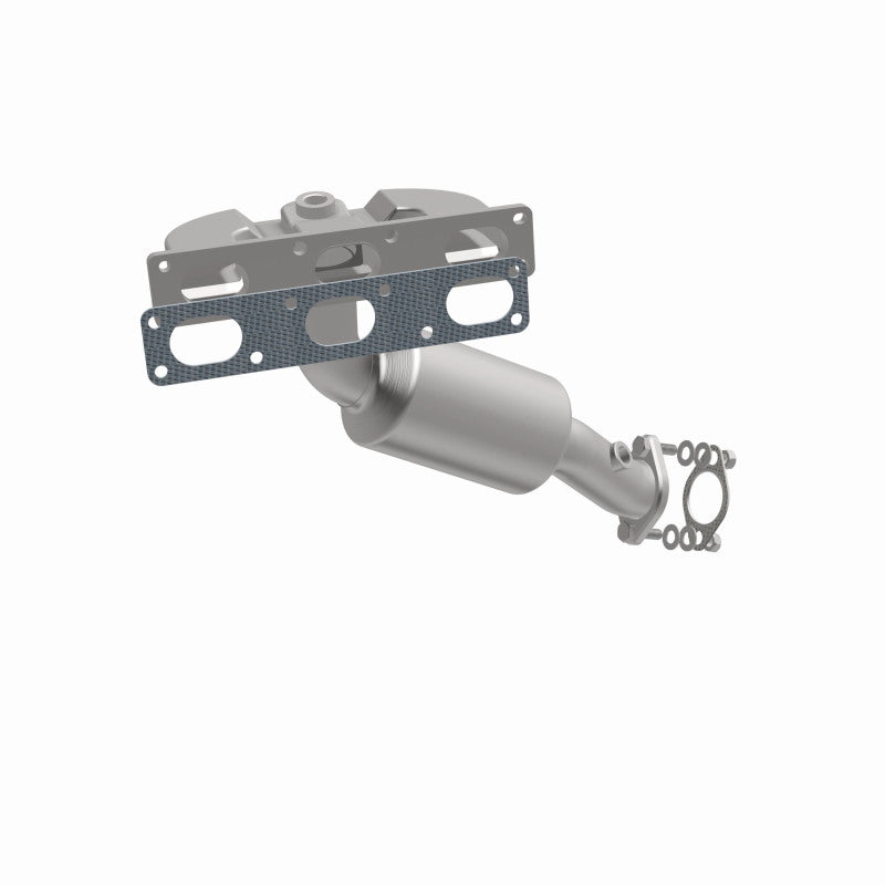 MagnaFlow 5551759 carb manifold converter, opposite front three-quarter view of the turntable spin
