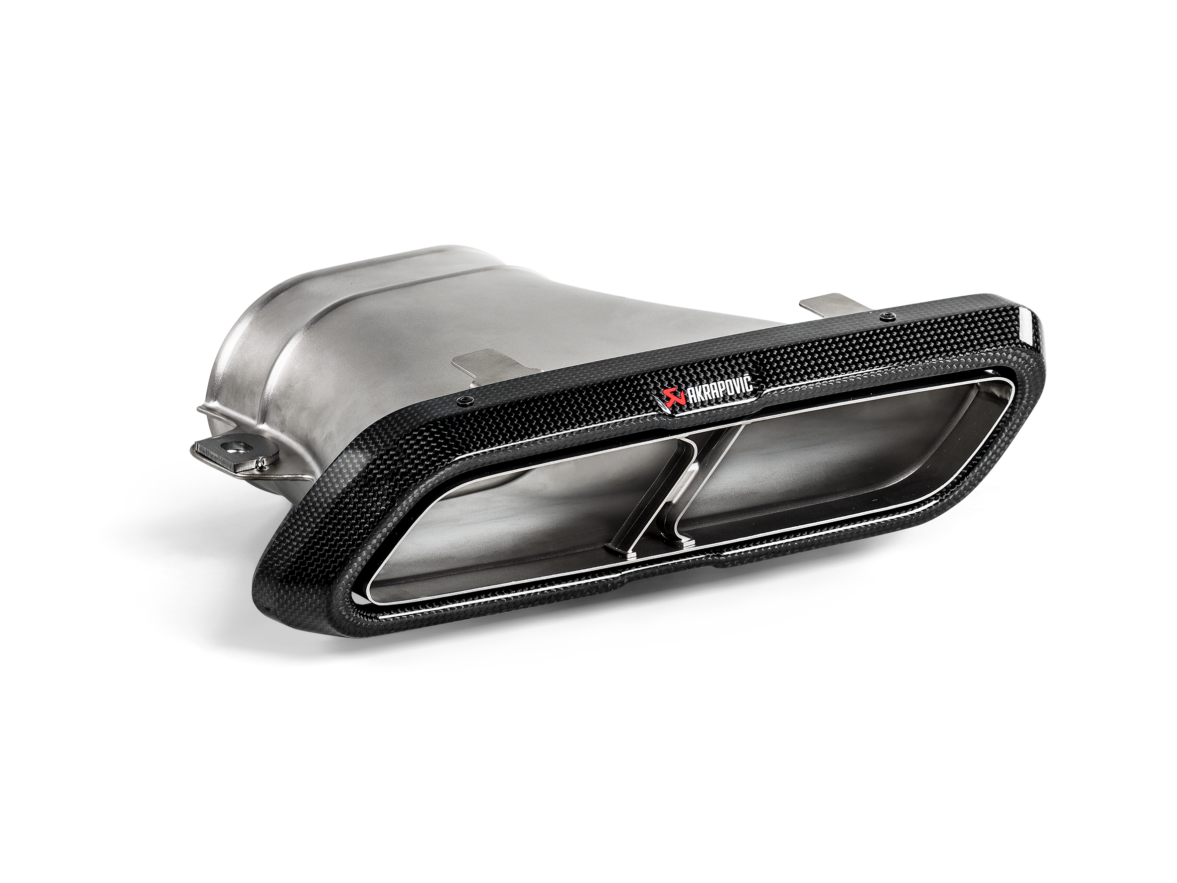 Akrapovic Mercedes Benz E63 (W213) Evolution Tail Pipe Set (High Gloss Carbon) TP-CT/46/G for Mercedes-Benz E63 AMG Sedan/Wagon W213/S213 2018-2023, side view