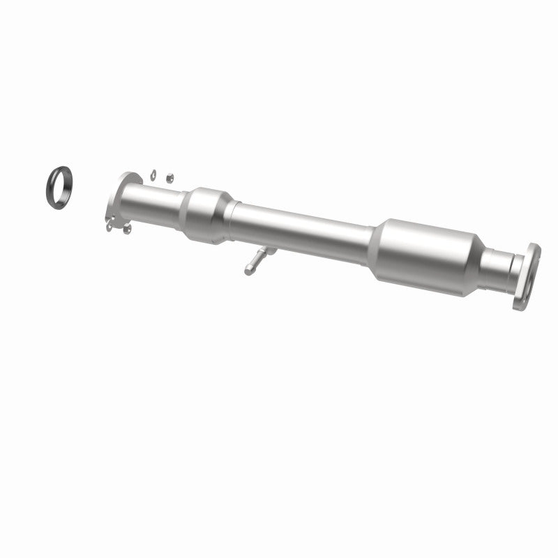 MagnaFlow 5592534 carb direct-fit catalytic converter, opposite rear three-quarter view of the turntable spin