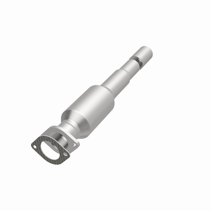 MagnaFlow 5571145 carb direct-fit catalytic converter, opposite front three-quarter view of the turntable spin