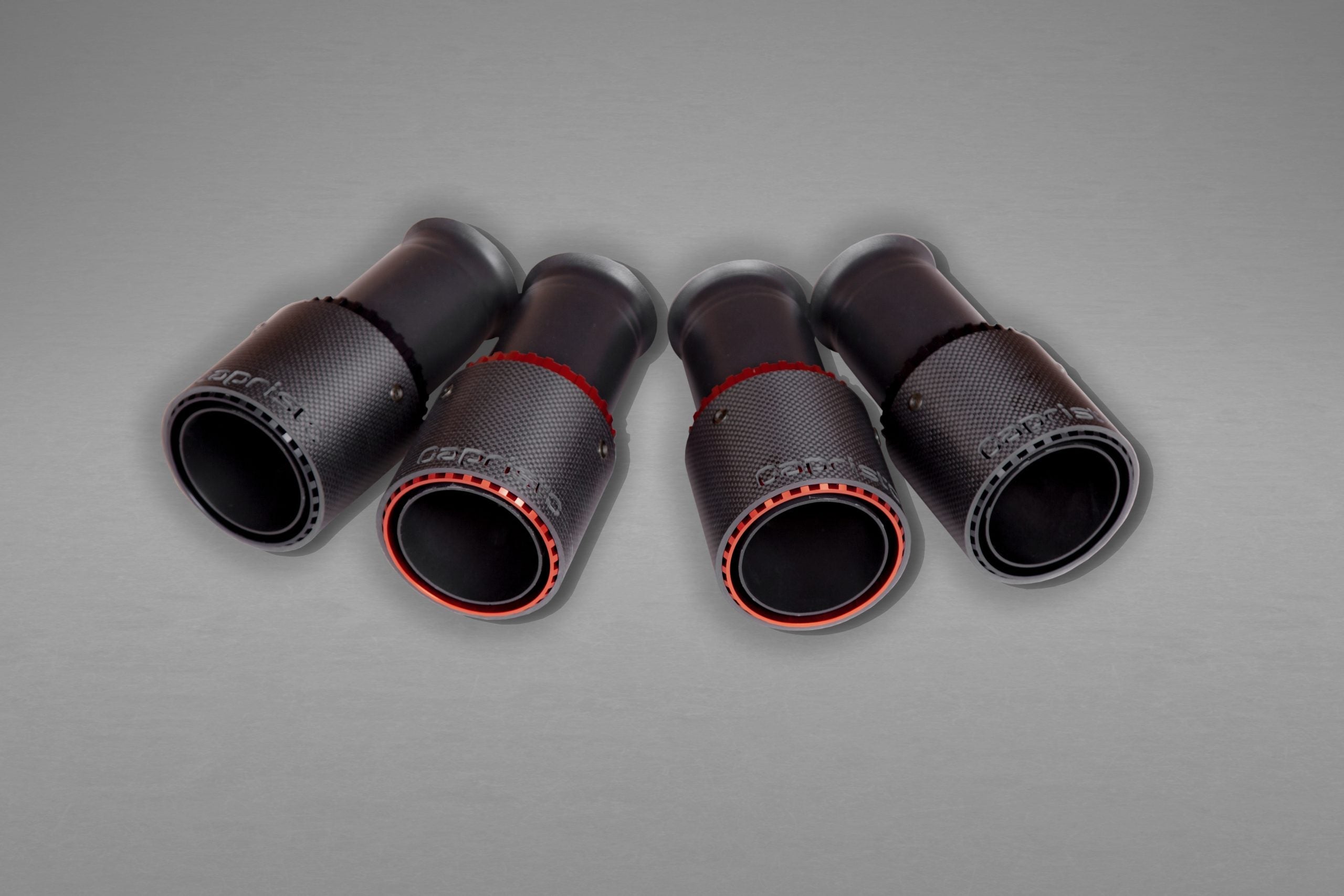 Capristo carbon fiber tips with red inner sleeves for Gallardo valved exhaust, set of four