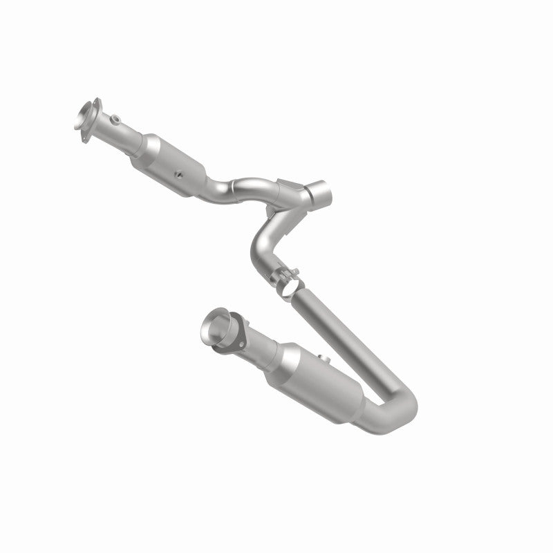 MagnaFlow 5451665 carb direct-fit catalytic converter, front three-quarter view of the turntable spin