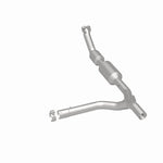MagnaFlow 280008 oem grade direct-fit catalytic converter, rear three-quarter view of the turntable spin