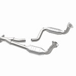 MagnaFlow 4451640 carb direct-fit catalytic converter, opposite rear three-quarter view of the turntable spin
