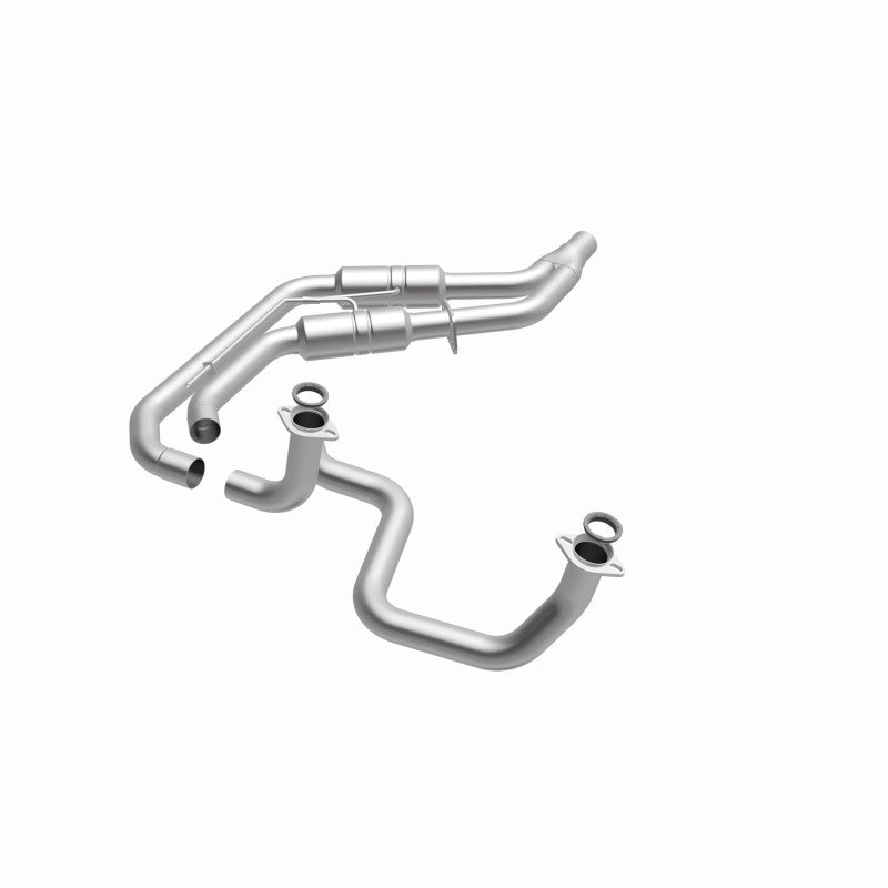 MagnaFlow 3322479 carb direct-fit catalytic converter, opposite front three-quarter view of the turntable spin