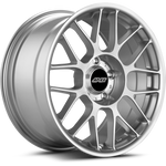 Silver aluminum wheel with multi-spoke design and black center cap on white background - APEX Wheels wheel for 17x9 ET35 5x100 - Race Silver