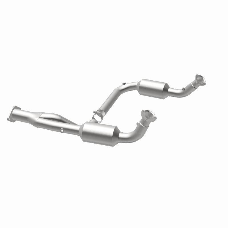 MagnaFlow 4451420 carb direct-fit catalytic converter, opposite rear three-quarter view of the turntable spin