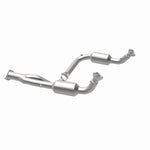 MagnaFlow 4451420 carb direct-fit catalytic converter, opposite rear three-quarter view of the turntable spin