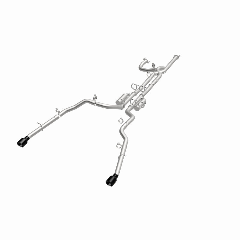 MagnaFlow 19705 speq series cat-back exhaust, opposite front three-quarter view of the turntable spin