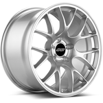Silver aluminum wheel with multi-spoke design and black center cap on white background - APEX Wheels wheel for 18x9.5 ET28 5x120 - Race Silver